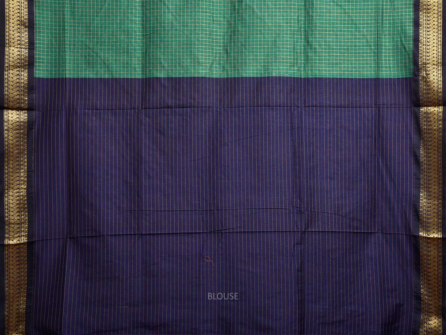 Green and Navy Gadwal Cotton Viscose Saree with Checks and Pallu Design g0604