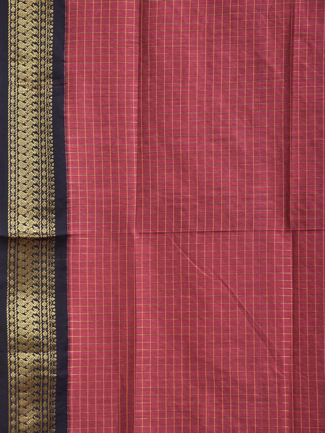 Pink and Navy Gadwal Cotton Viscose Saree with Checks and Pallu Design g0605