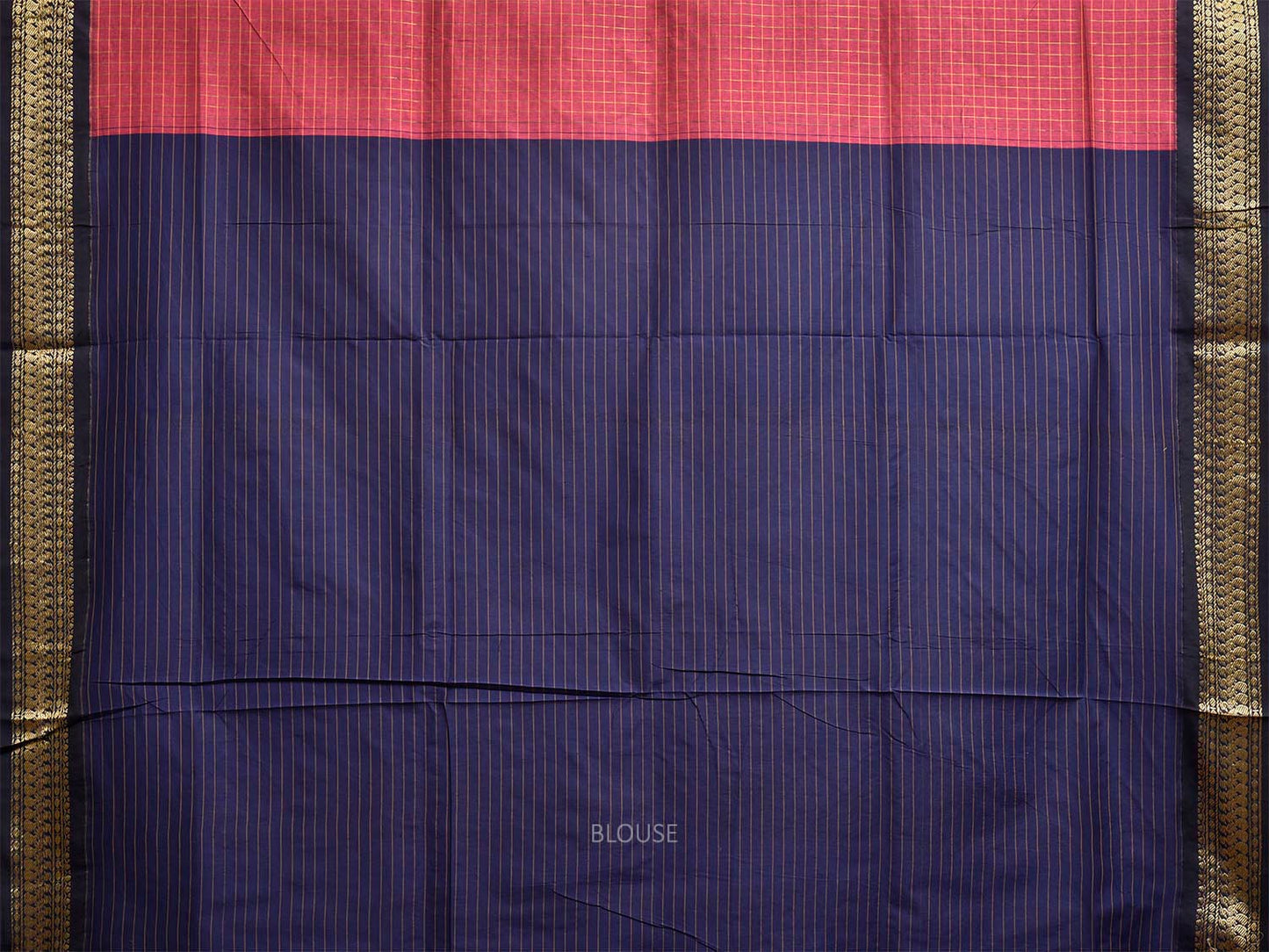 Pink and Navy Gadwal Cotton Viscose Saree with Checks and Pallu Design g0605