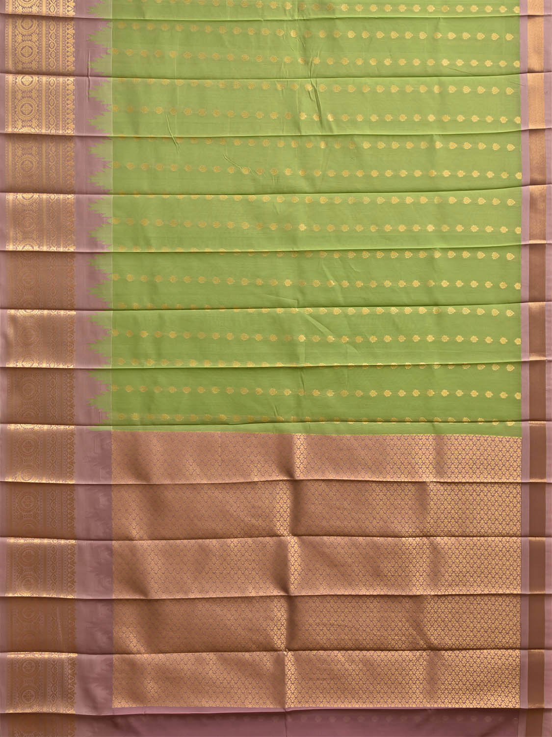 Light Green and Light Pink Gadwal Cotton Viscose Saree with Temple Border and Pallu Design g0607