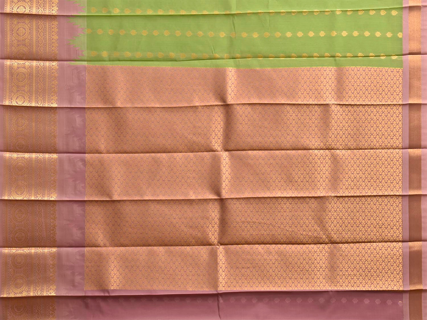 Light Green and Light Pink Gadwal Cotton Viscose Saree with Temple Border and Pallu Design g0607