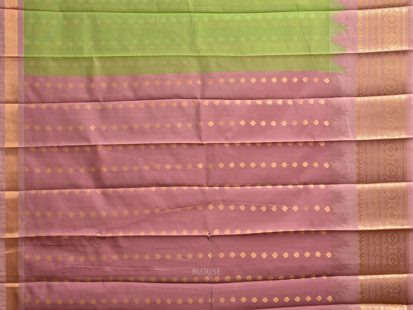 Light Green and Light Pink Gadwal Cotton Viscose Saree with Temple Border and Pallu Design g0607