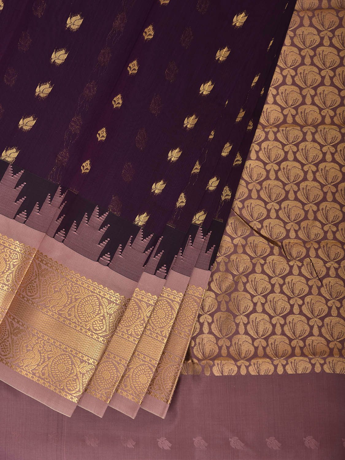 Purple and Light Pink Gadwal Cotton Viscose Saree with Temple Border and Pallu Design g0608