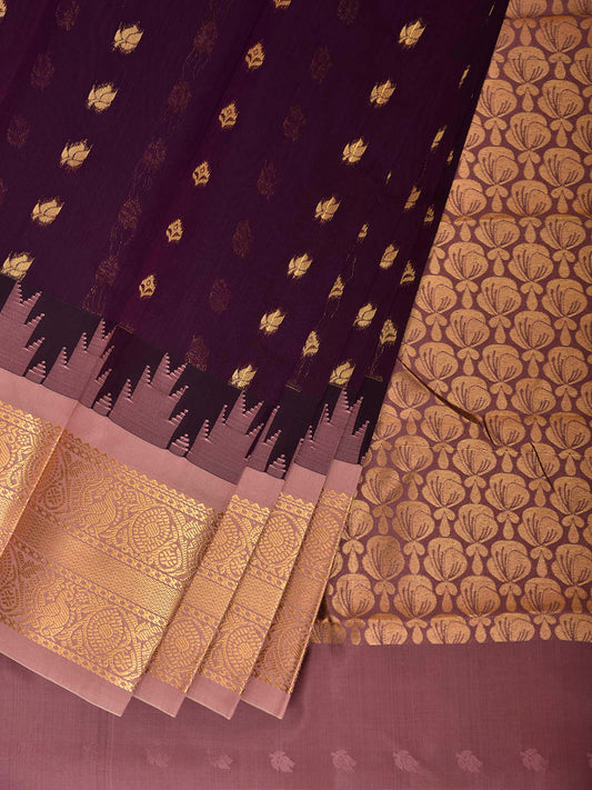 Purple and Light Pink Gadwal Cotton Viscose Saree with Temple Border and Pallu Design g0608