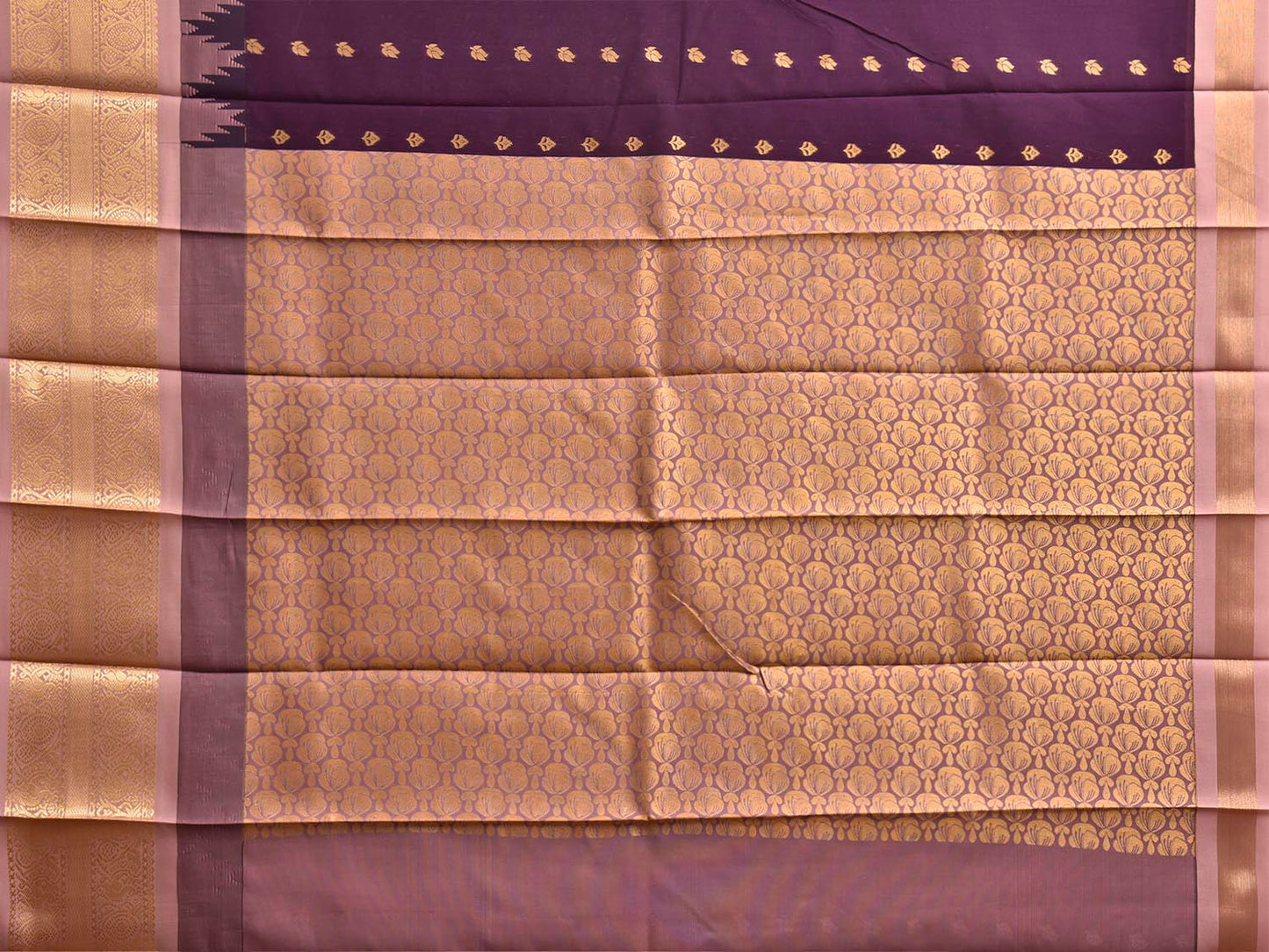 Purple and Light Pink Gadwal Cotton Viscose Saree with Temple Border and Pallu Design g0608