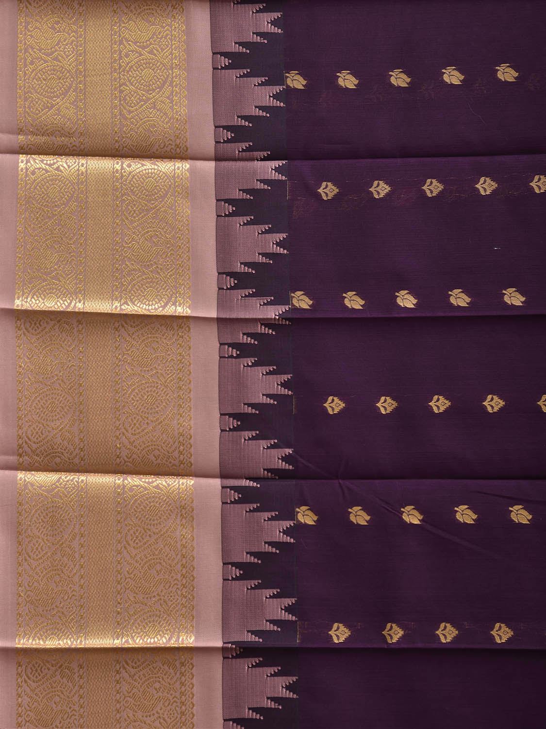 Purple and Light Pink Gadwal Cotton Viscose Saree with Temple Border and Pallu Design g0608