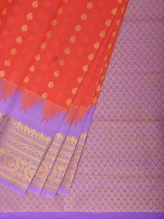Orange and Lavender Gadwal Cotton Viscose Saree with Temple Border and Pallu Design g0609