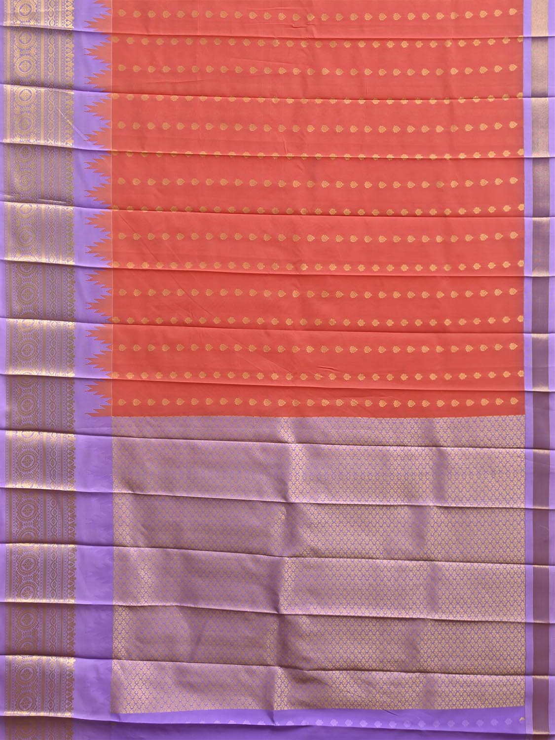 Orange and Lavender Gadwal Cotton Viscose Saree with Temple Border and Pallu Design g0609