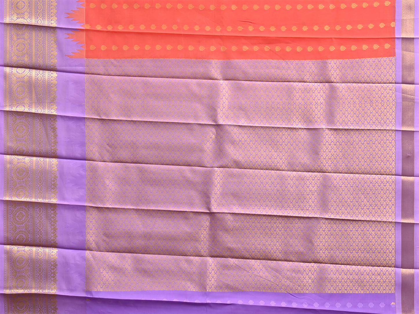 Orange and Lavender Gadwal Cotton Viscose Saree with Temple Border and Pallu Design g0609