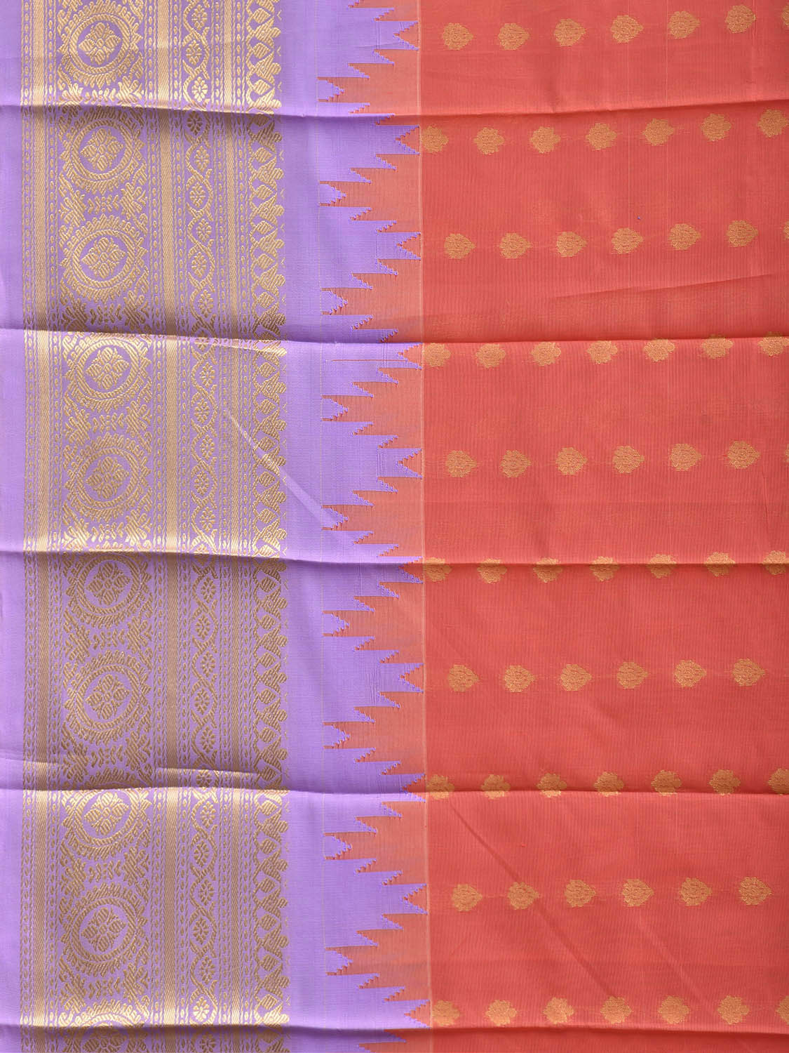 Orange and Lavender Gadwal Cotton Viscose Saree with Temple Border and Pallu Design g0609