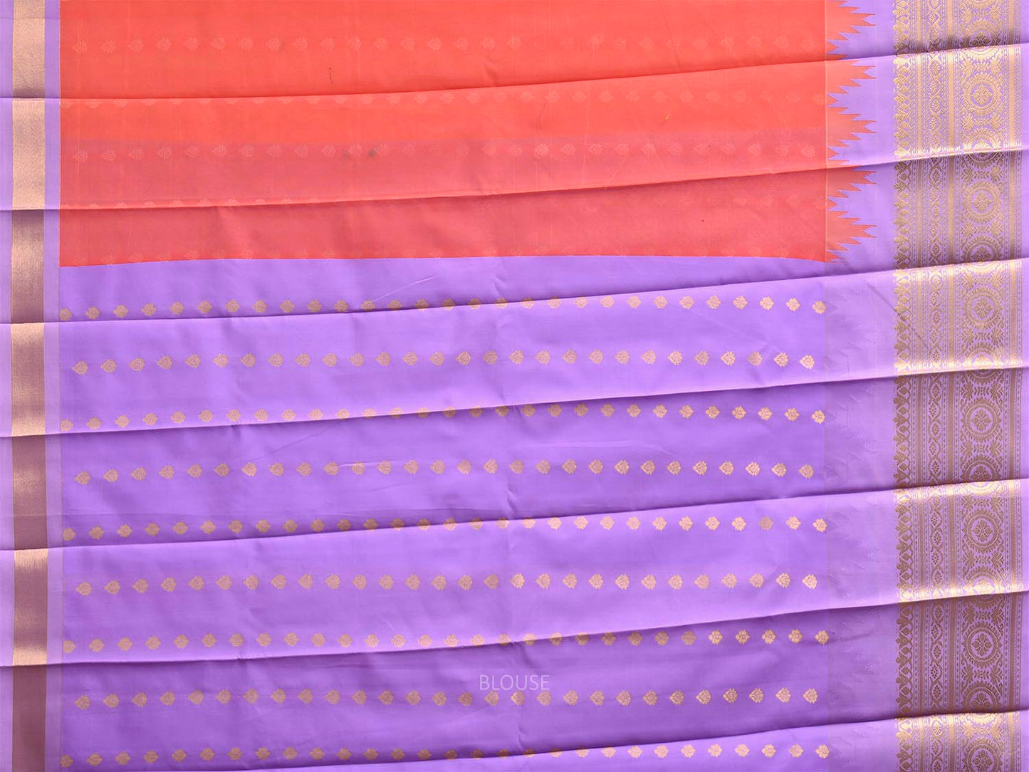 Orange and Lavender Gadwal Cotton Viscose Saree with Temple Border and Pallu Design g0609