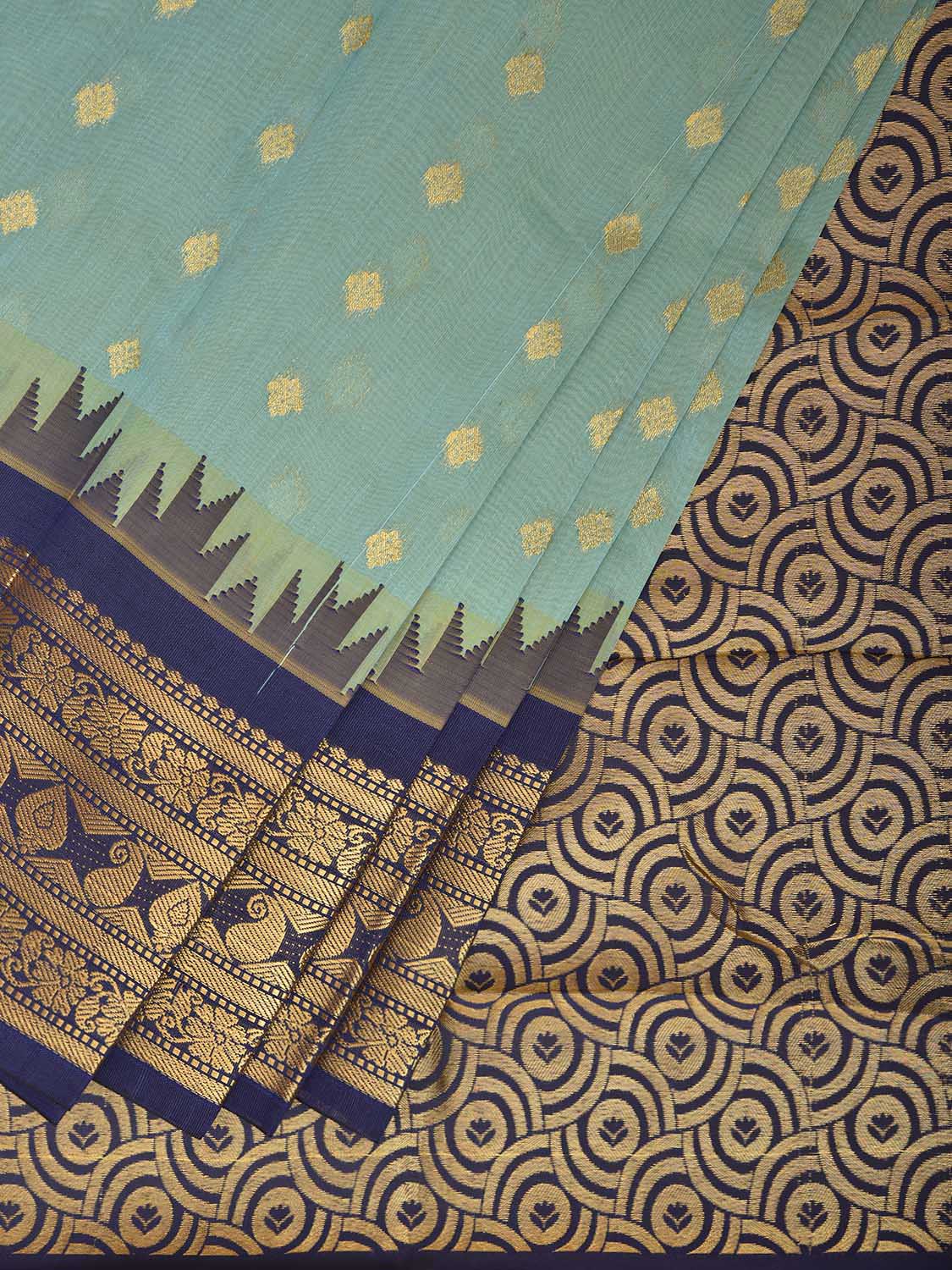 Sea Blue and Dark Blue Gadwal Cotton Viscose Saree with Temple Border and Pallu Design g0610