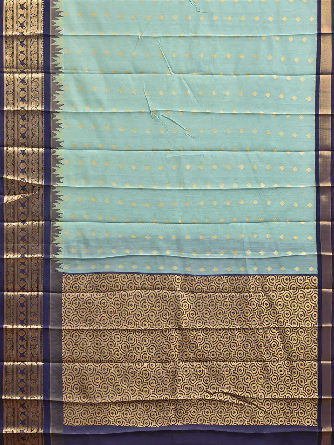 Sea Blue and Dark Blue Gadwal Cotton Viscose Saree with Temple Border and Pallu Design g0610