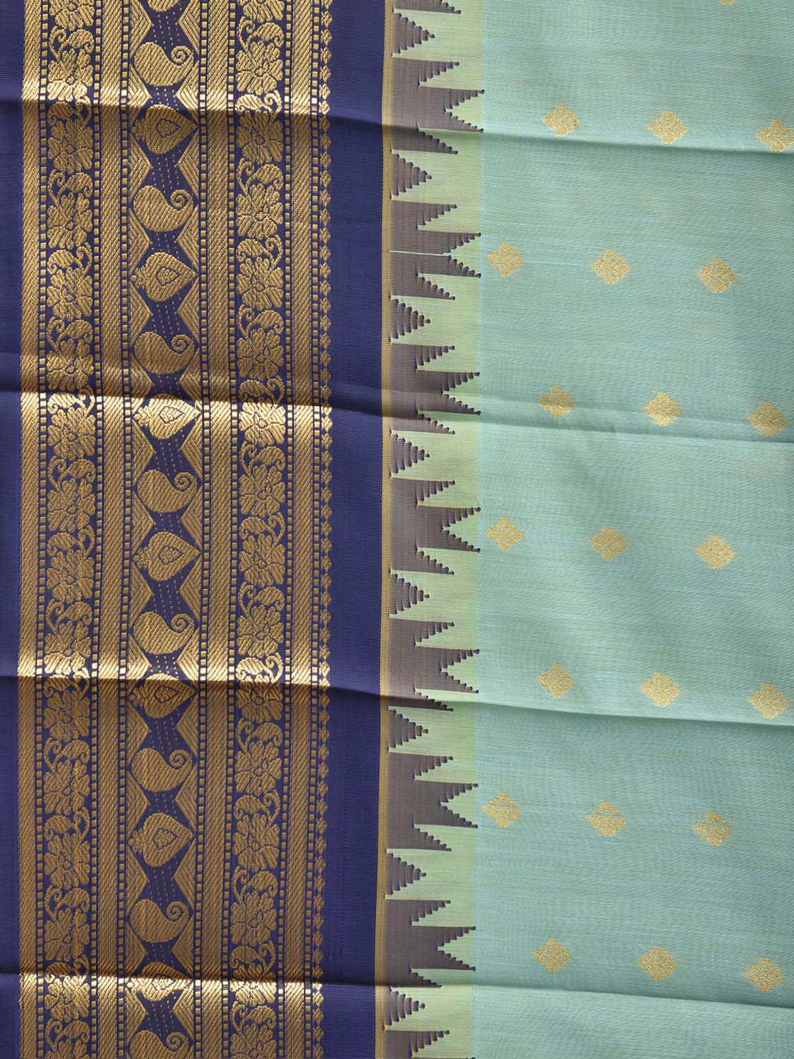 Sea Blue and Dark Blue Gadwal Cotton Viscose Saree with Temple Border and Pallu Design g0610