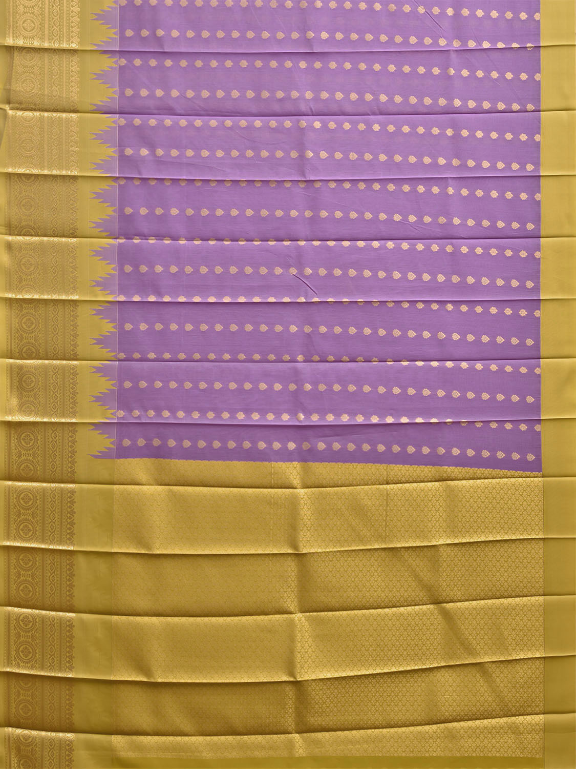 Lavender and Yellow Gadwal Cotton Viscose Saree with Temple Border and Pallu Design g0612