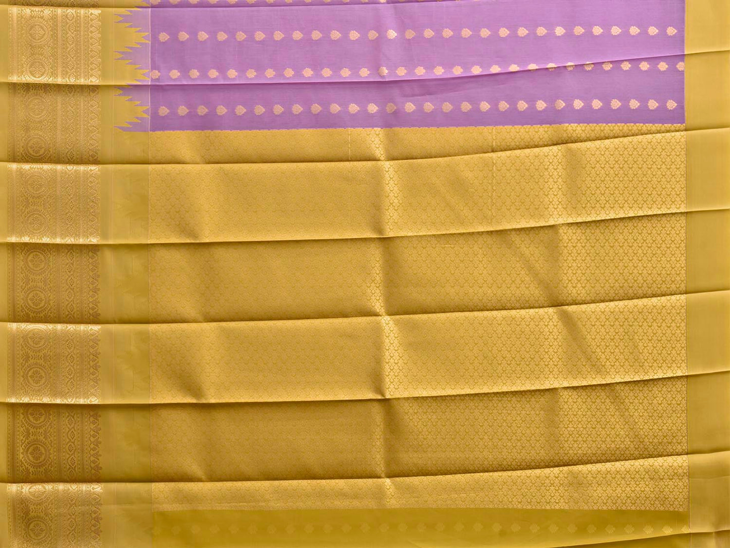 Lavender and Yellow Gadwal Cotton Viscose Saree with Temple Border and Pallu Design g0612