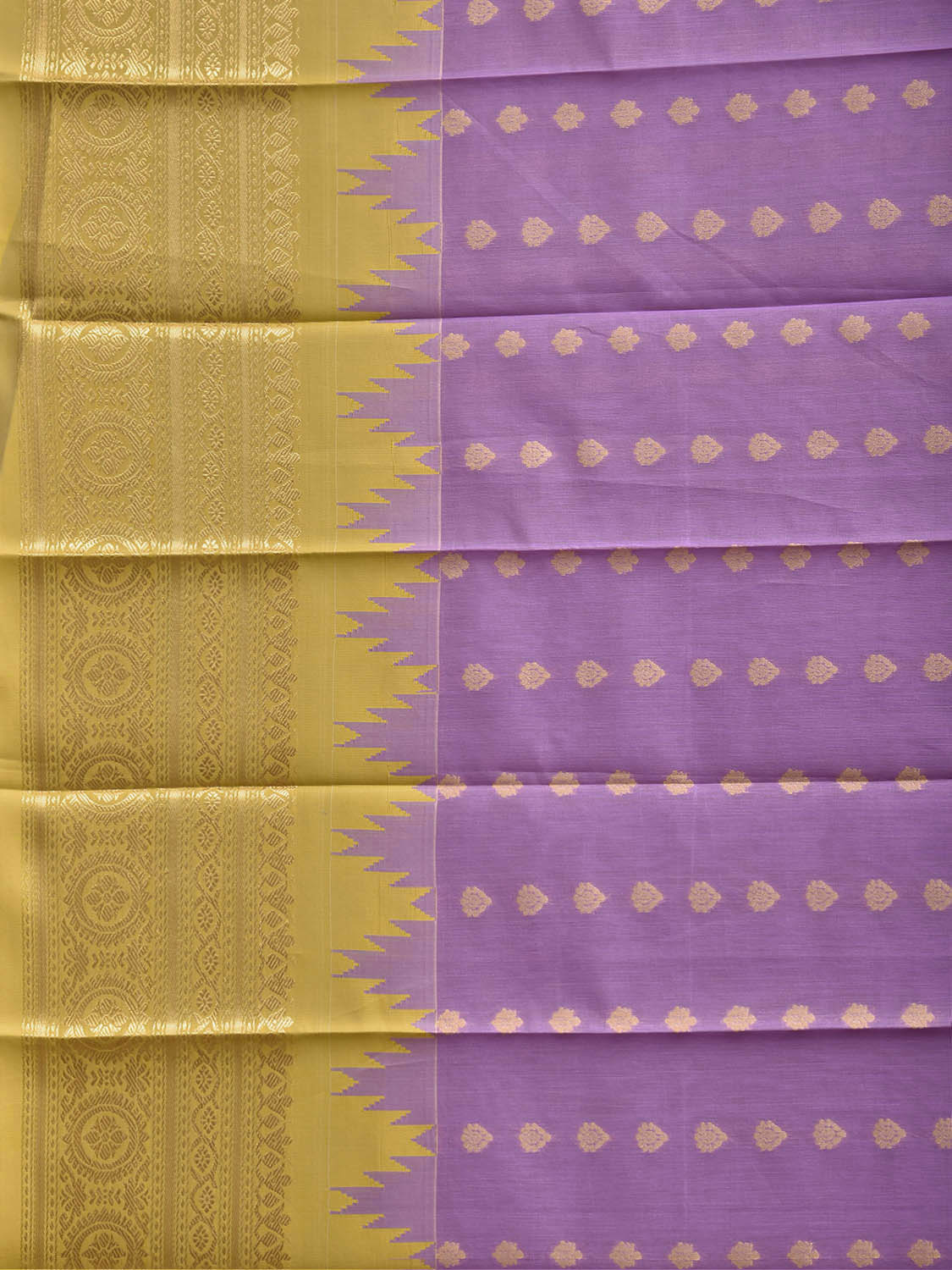 Lavender and Yellow Gadwal Cotton Viscose Saree with Temple Border and Pallu Design g0612