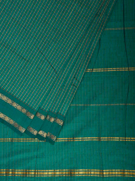 Green Gadwal Cotton Viscose Saree with Checks and Doby Border Design g0614