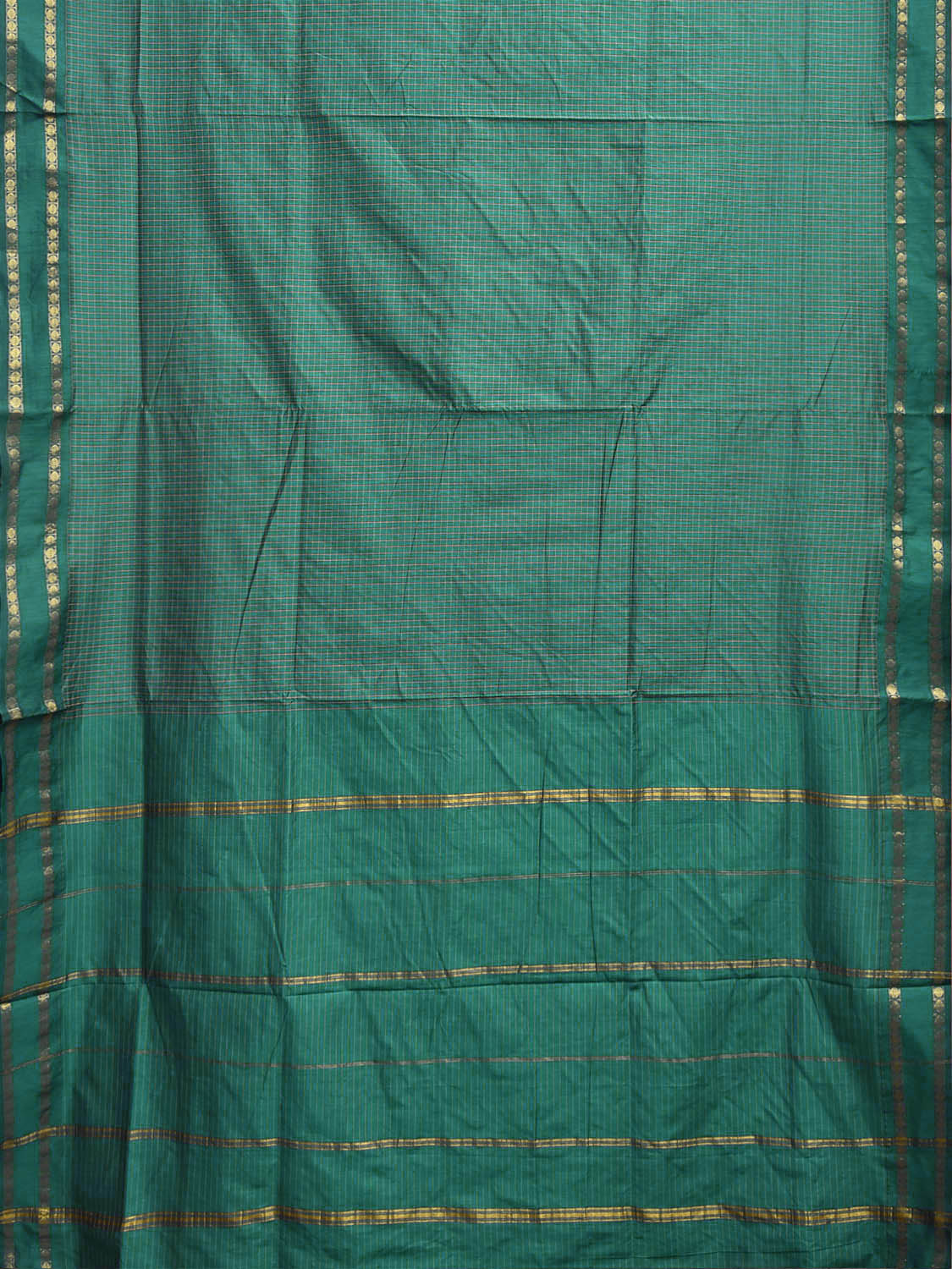 Green Gadwal Cotton Viscose Saree with Checks and Doby Border Design g0614