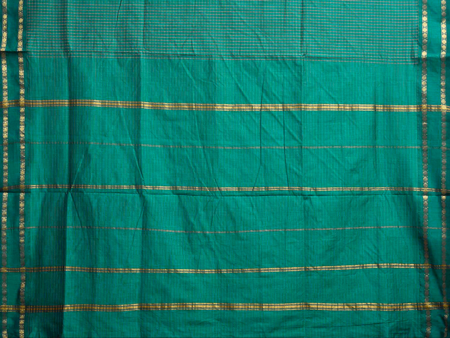Green Gadwal Cotton Viscose Saree with Checks and Doby Border Design g0614