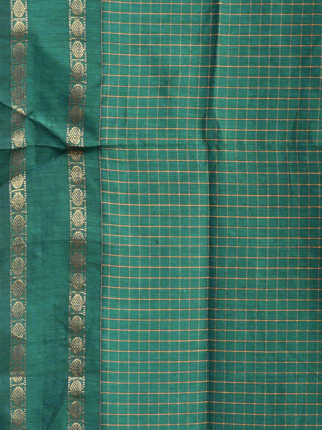 Green Gadwal Cotton Viscose Saree with Checks and Doby Border Design g0614