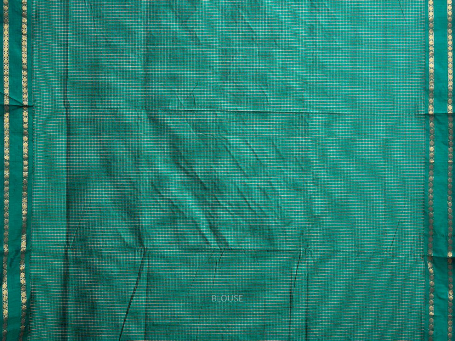 Green Gadwal Cotton Viscose Saree with Checks and Doby Border Design g0614