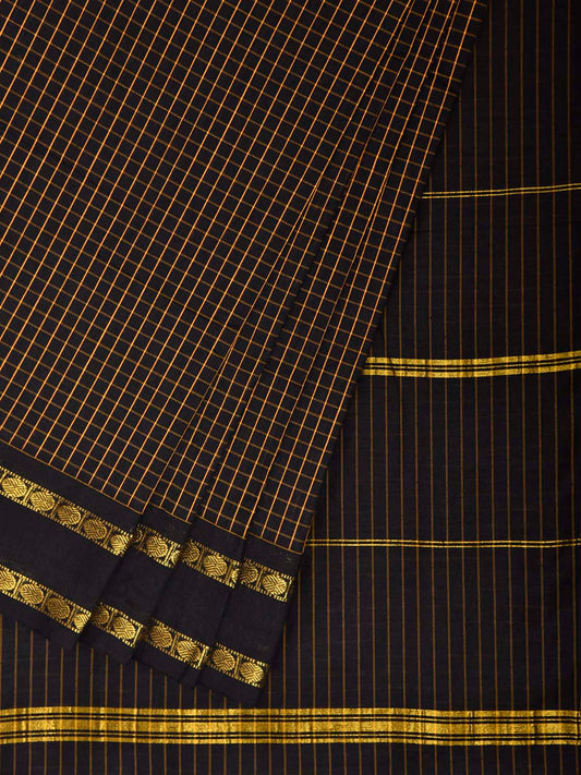 Black Gadwal Cotton Viscose Saree with Checks and Doby Border Design g0615