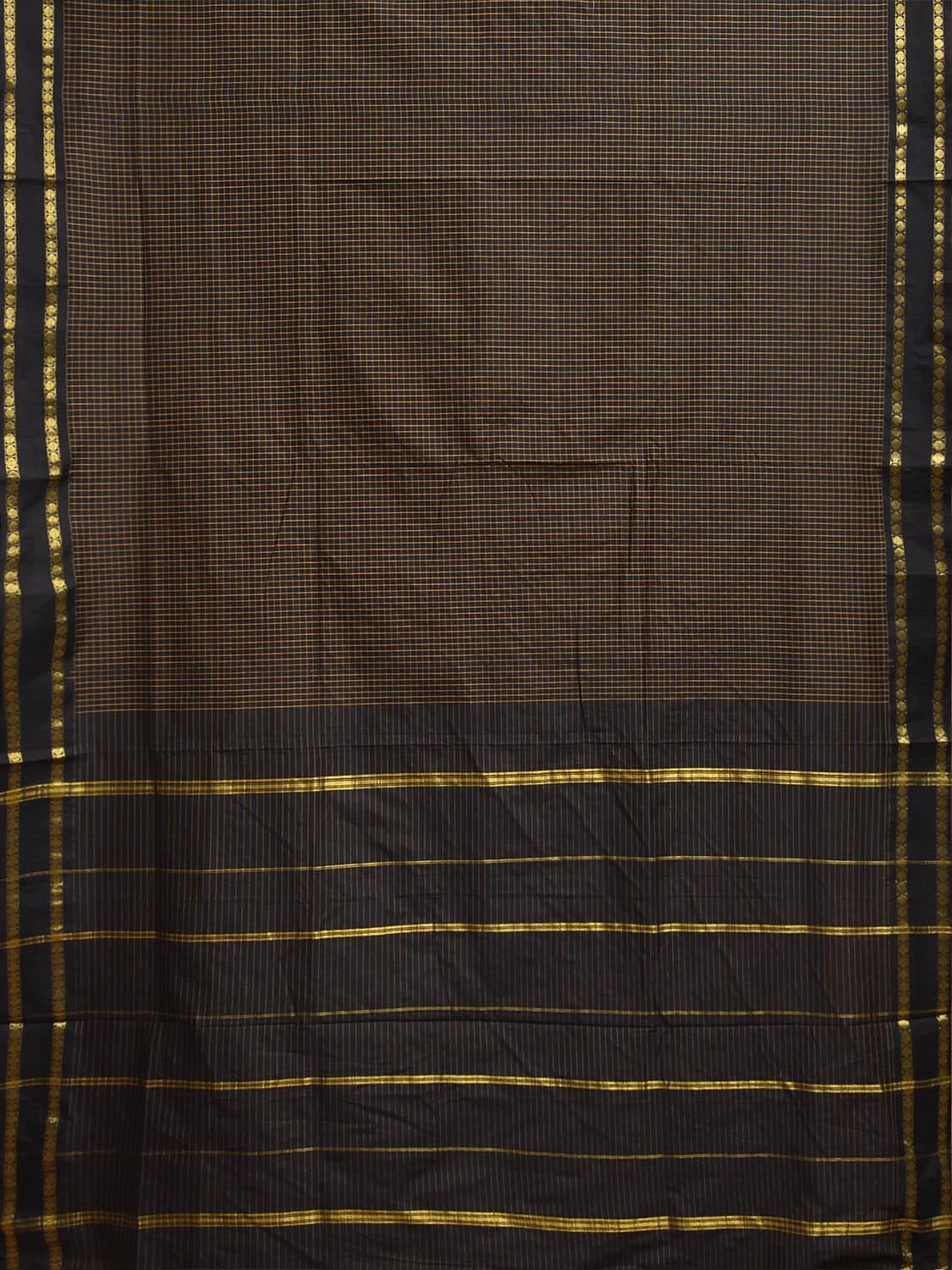 Black Gadwal Cotton Viscose Saree with Checks and Doby Border Design g0615