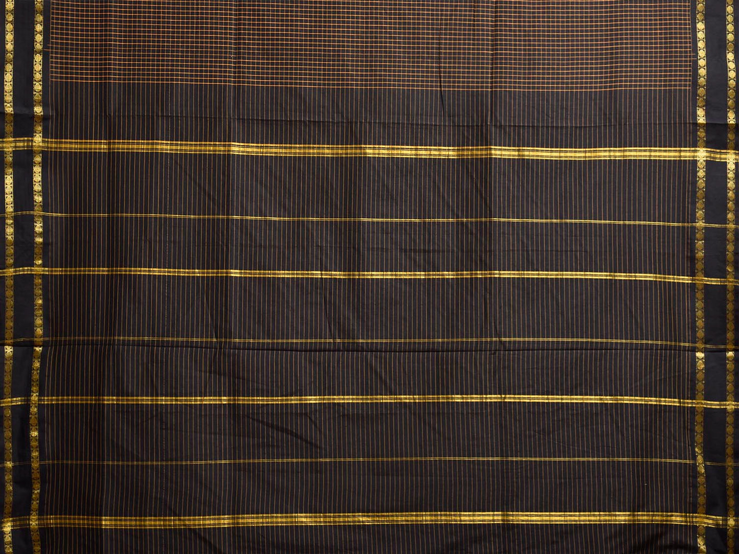 Black Gadwal Cotton Viscose Saree with Checks and Doby Border Design g0615