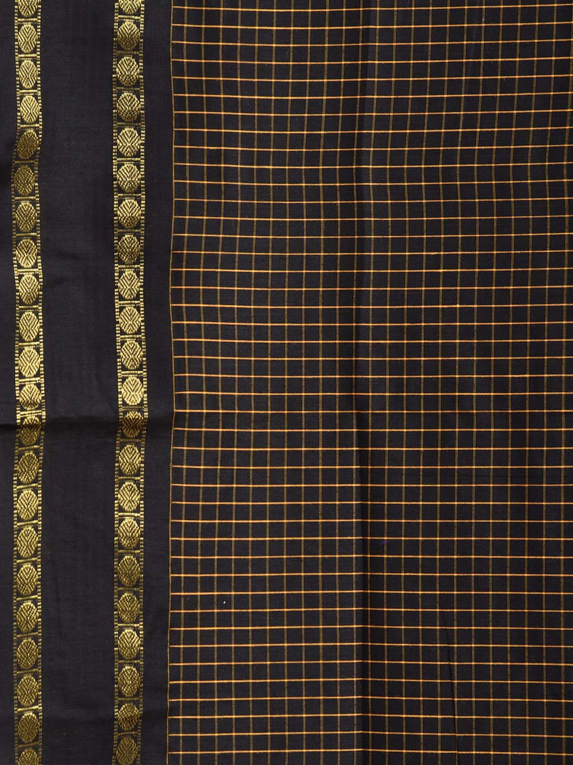 Black Gadwal Cotton Viscose Saree with Checks and Doby Border Design g0615