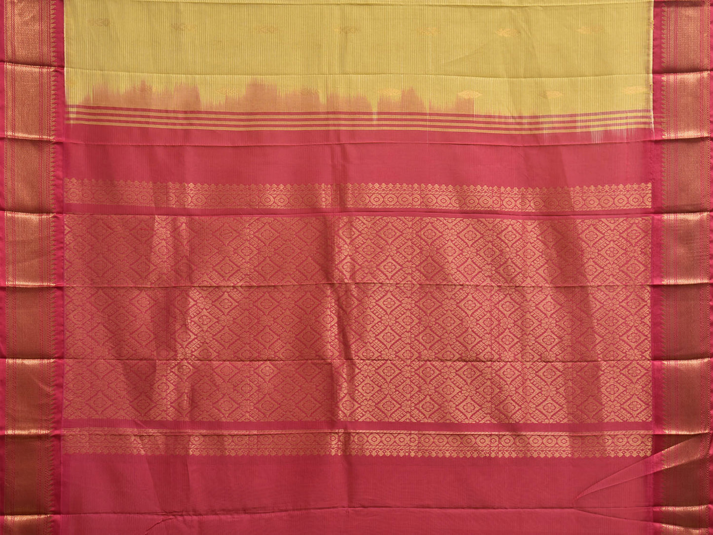 Yellow and Pink Gadwal Cotton Body Viscose Border Saree with Pallu Design g0616