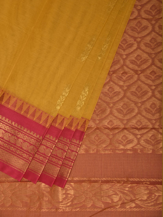 Yellow and Pink Gadwal Cotton Body Viscose Border Saree with Pallu Design g0618