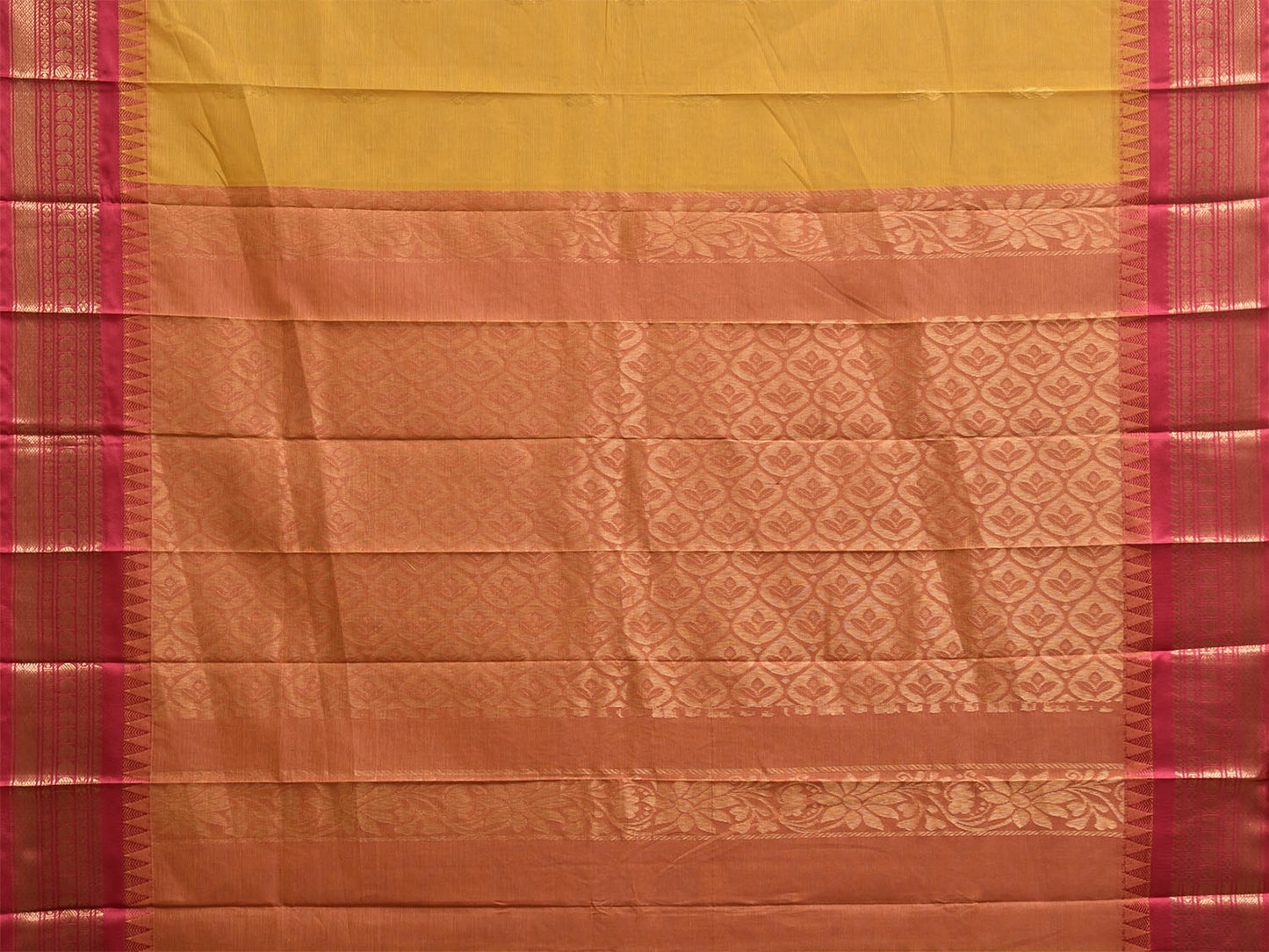 Yellow and Pink Gadwal Cotton Body Viscose Border Saree with Pallu Design g0618