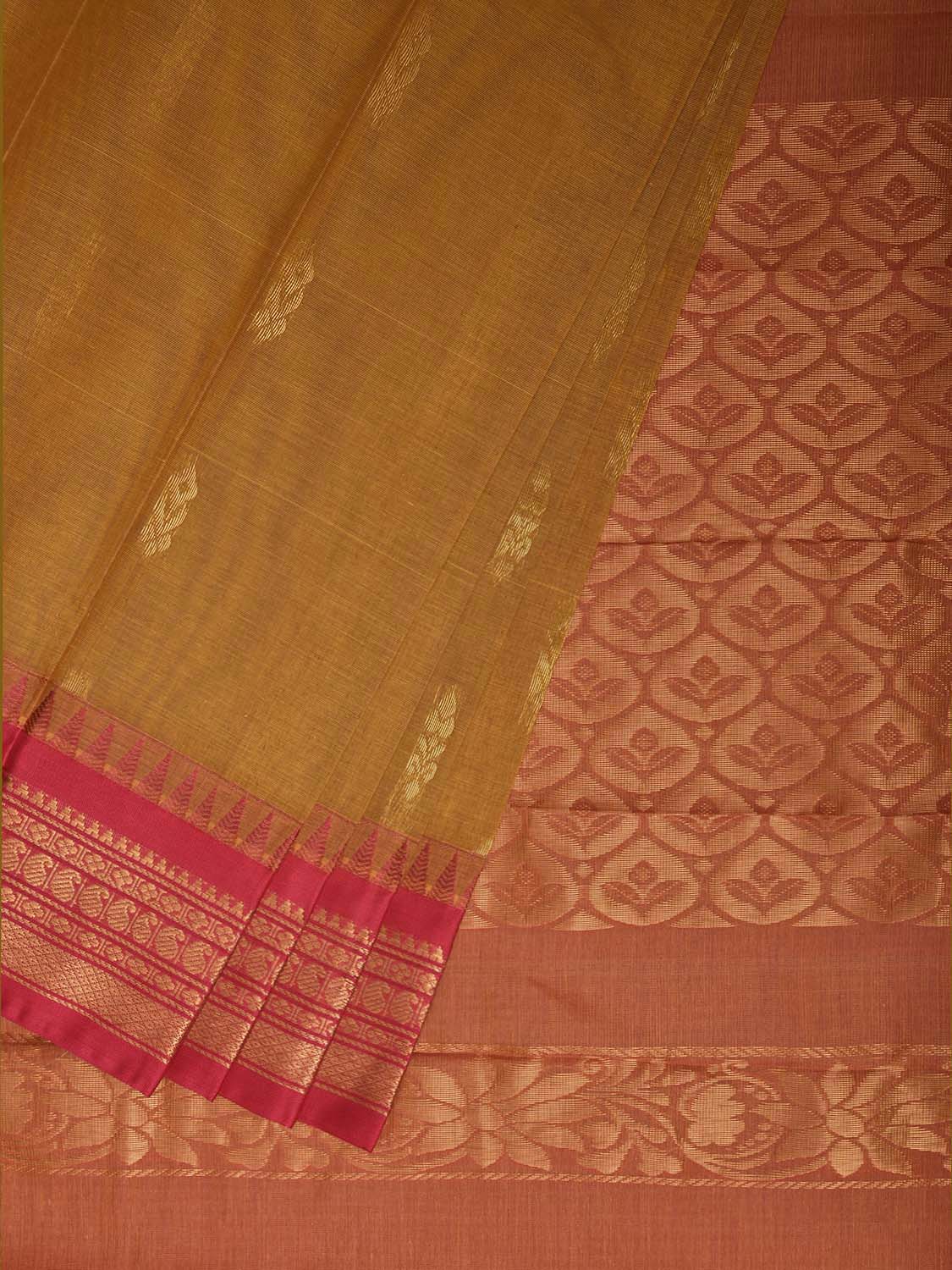 Mustard and Pink Gadwal Cotton Body Viscose Border Saree with Pallu Design g0620