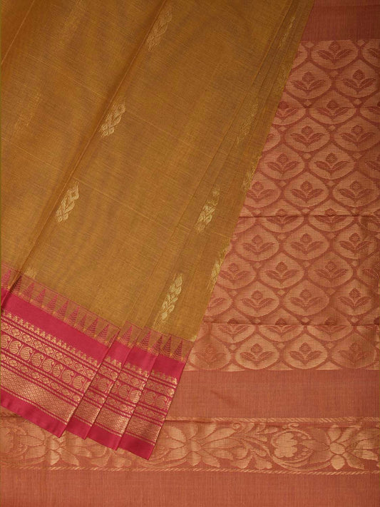 Mustard and Pink Gadwal Cotton Body Viscose Border Saree with Pallu Design g0620