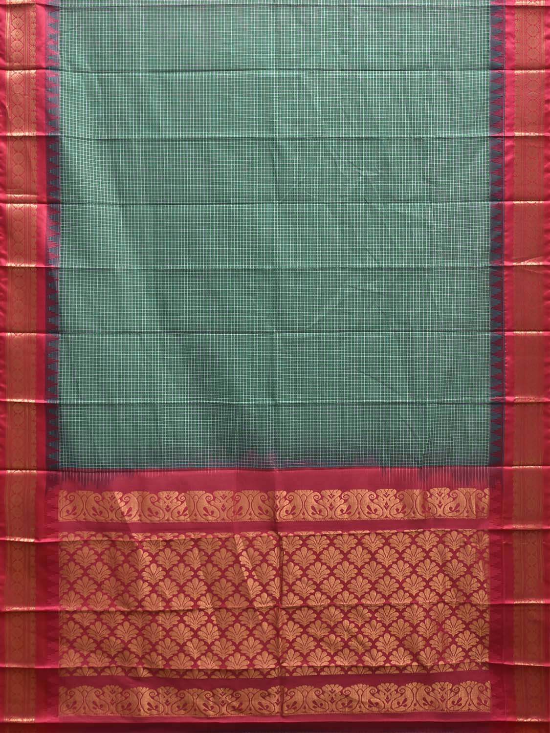 Green and Pink Gadwal Cotton Body Viscose Border Saree with Checks Design No Blouse g0624