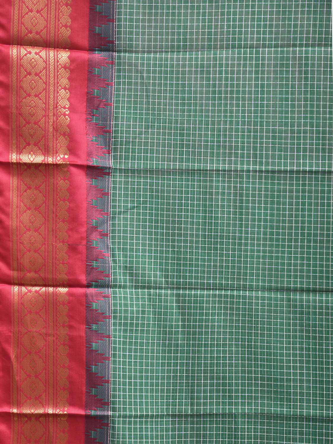 Green and Pink Gadwal Cotton Body Viscose Border Saree with Checks Design No Blouse g0624