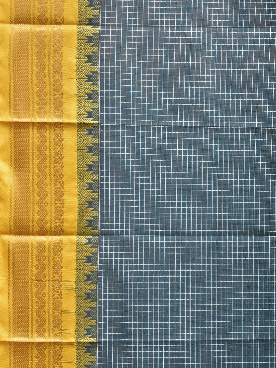 Teal and Yellow Gadwal Cotton Body Viscose Border Saree with Checks Design No Blouse g0626