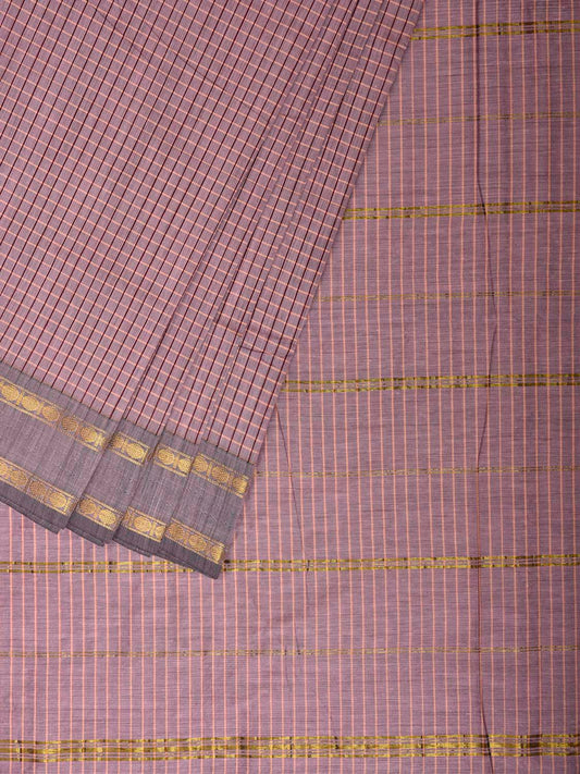 Light Mauve Gadwal Cotton Viscose Saree with Checks and Body Border Design g0628