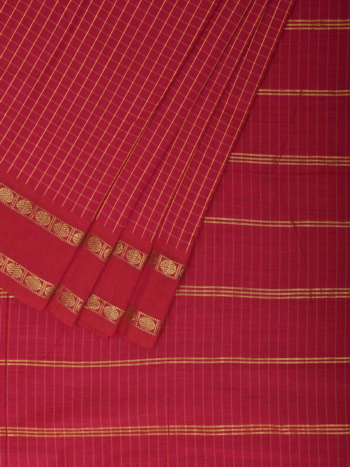 Red Gadwal Cotton Viscose Saree with Checks and Body Border Design g0629