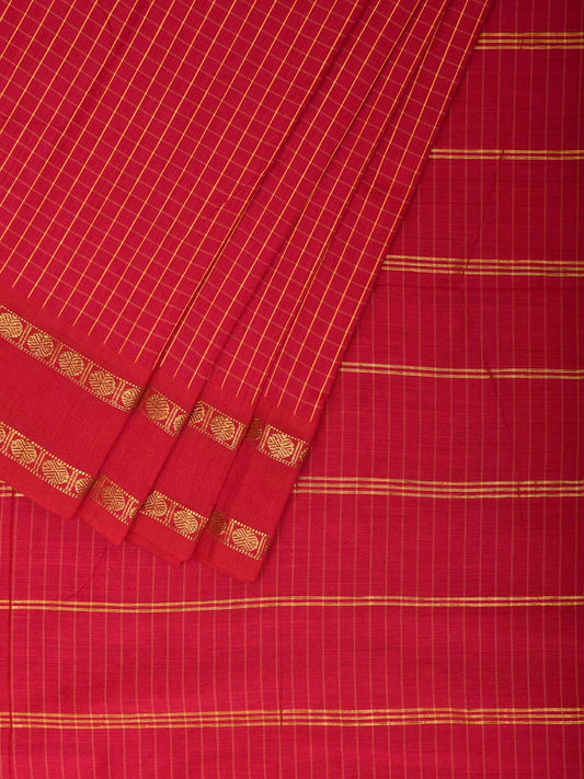 Red Gadwal Cotton Viscose Saree with Checks and Body Border Design g0629