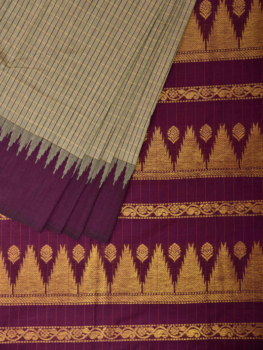 Sea Green and Purple Gadwal Cotton Viscose Saree with Checks and Pallu Design g0631