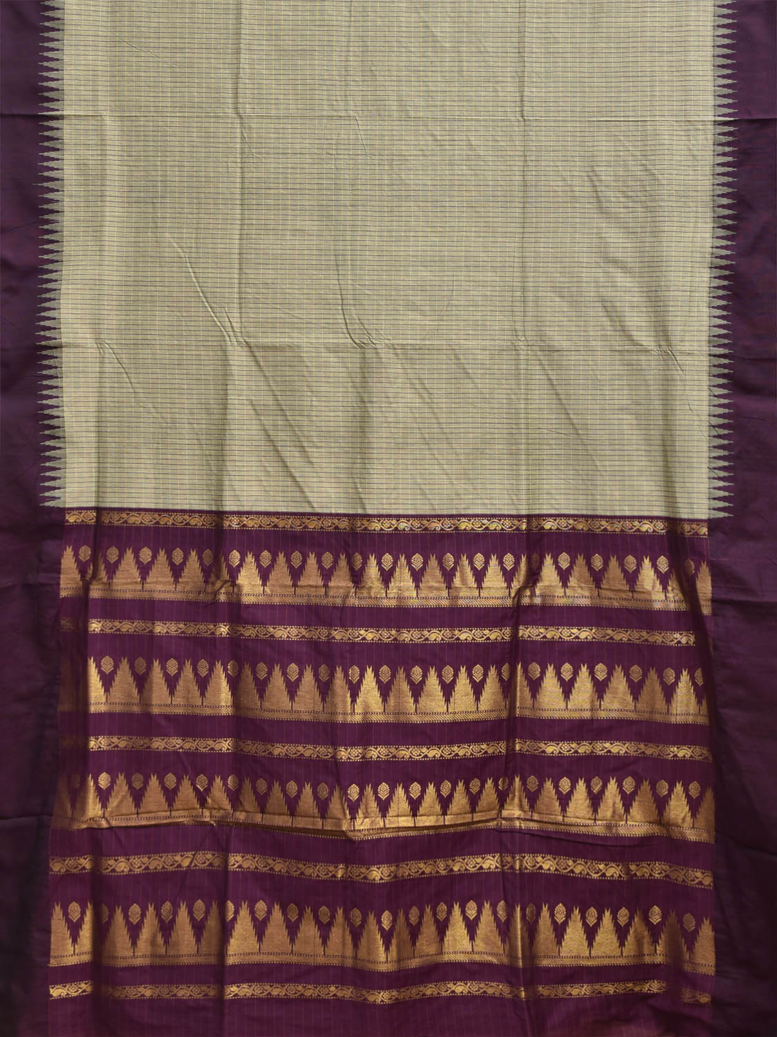 Sea Green and Purple Gadwal Cotton Viscose Saree with Checks and Pallu Design g0631