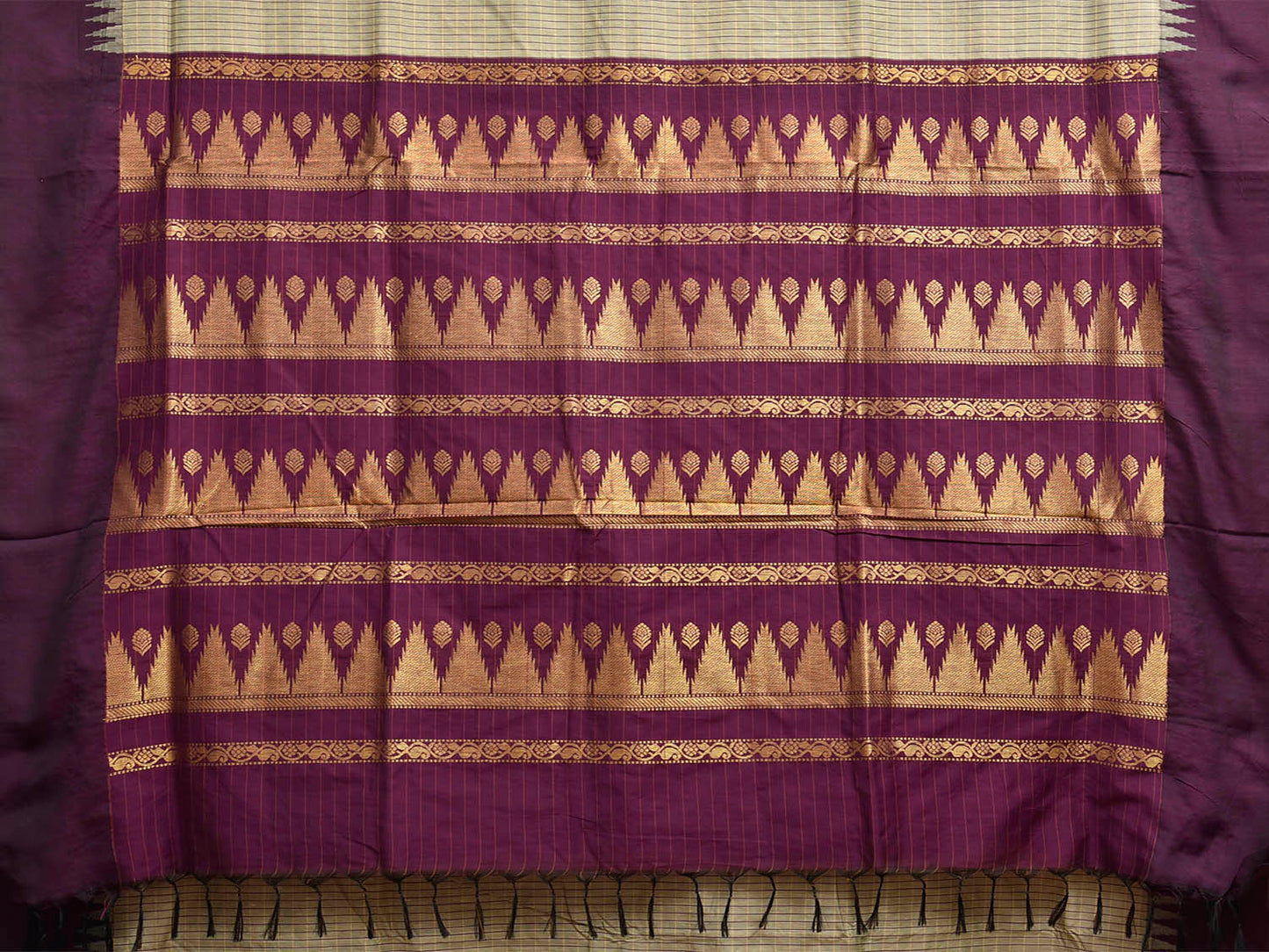 Sea Green and Purple Gadwal Cotton Viscose Saree with Checks and Pallu Design g0631