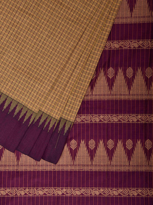 Light Yellow and Purple Gadwal Cotton Viscose Saree with Checks and Pallu Design g0633