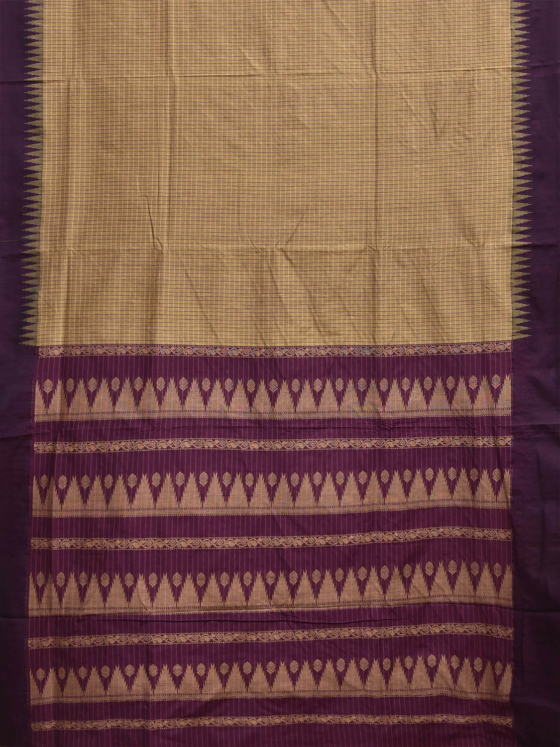 Light Yellow and Purple Gadwal Cotton Viscose Saree with Checks and Pallu Design g0633