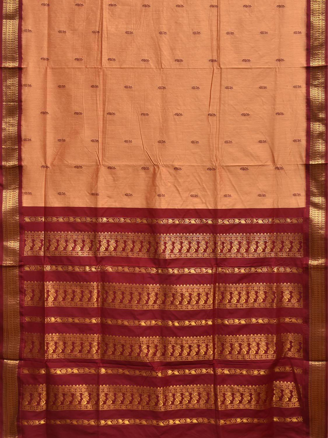 Light Orange and Dark Red Gadwal Cotton Viscose Saree with Pallu Design g0634