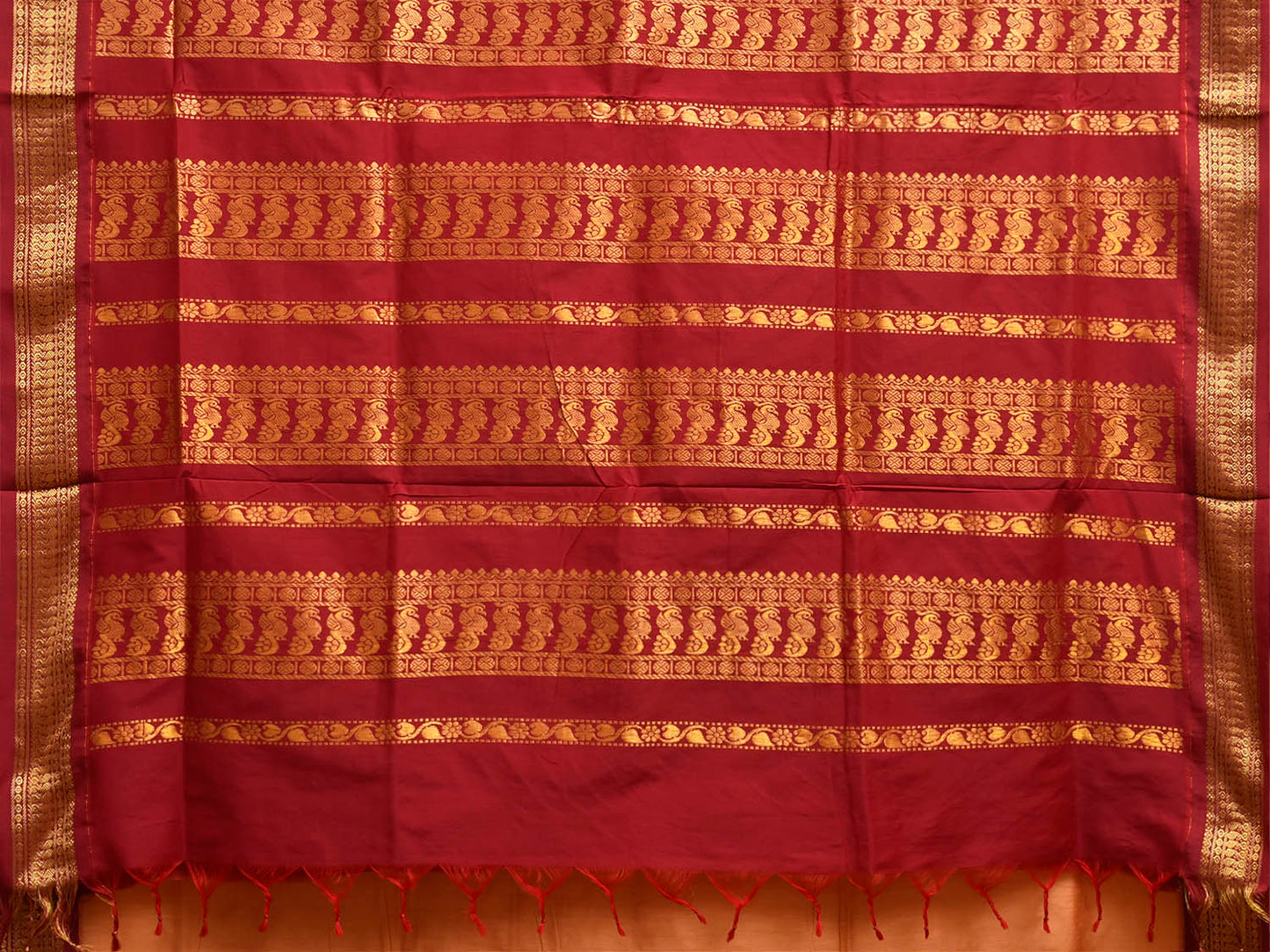 Light Orange and Dark Red Gadwal Cotton Viscose Saree with Pallu Design g0634