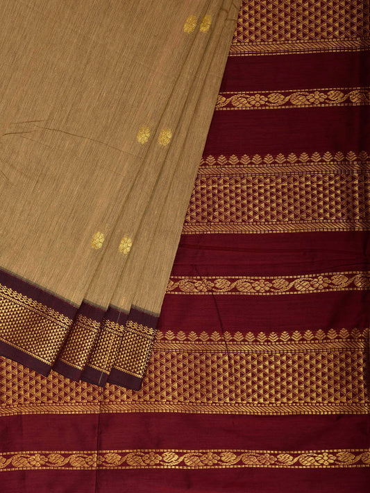 Cream and Maroon Gadwal Cotton Viscose Saree with Pallu Design g0635