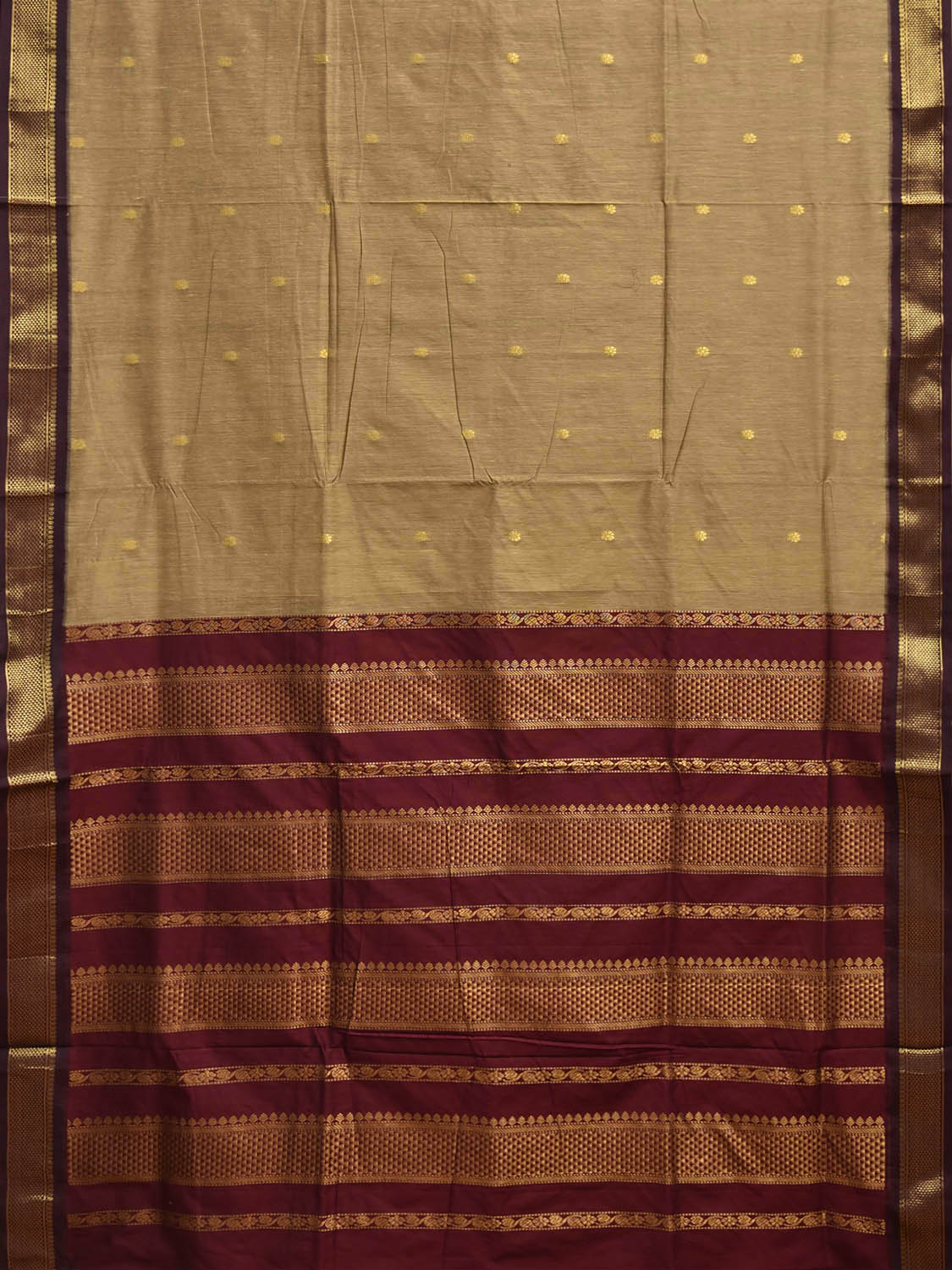 Cream and Maroon Gadwal Cotton Viscose Saree with Pallu Design g0635